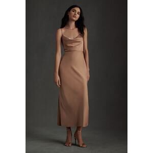 BHLDN Cali Satin Charmeuse Midi Dress - US 0/UK 4 - Sand Dune